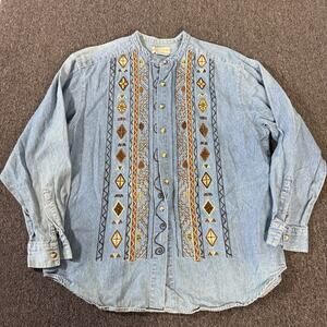 Vintage Y2k Embroidered Western Brown Denim Longsleeve Button up Women's Medium